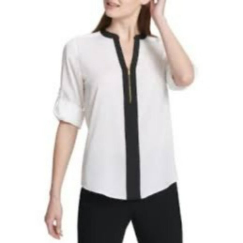 Maurices Dress Women's Medium Black and White Top Half Zipper 3/4 Sleeves
